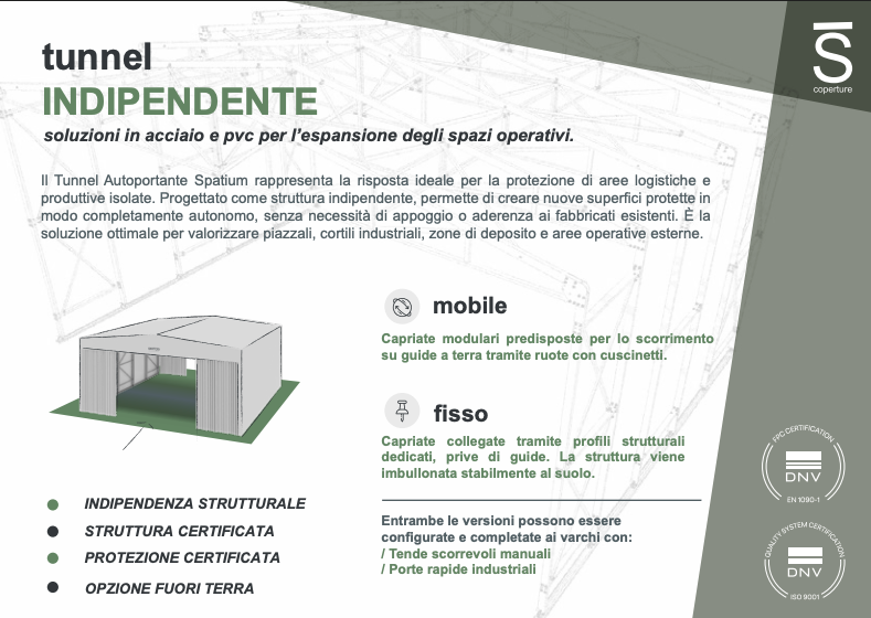 Tunnel autoportante mobile Spatium in acciaio e PVC