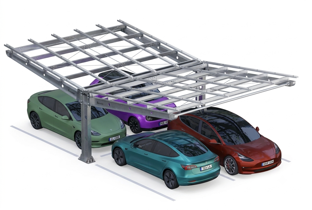 Parcheggi coperti SPATIUM in acciaio per autovetture e aree di sosta