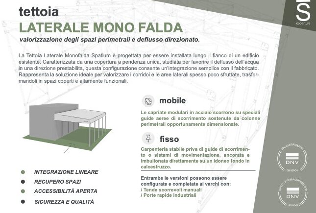 dettagli tettoia laterale mobile monofalda